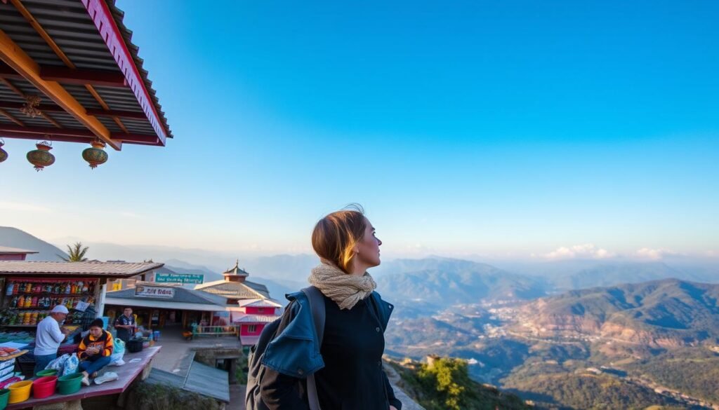 woman traveler looking at a landscape